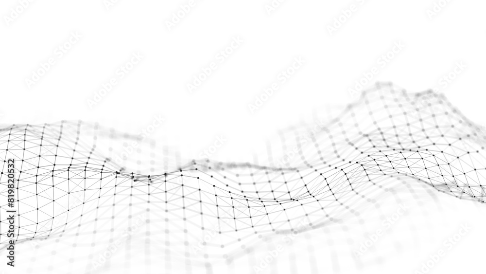 Poster digital dynamic wave of particles. abstract white futuristic background. big data visualization. 3d 