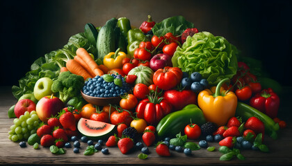 Vibrant Display of Fresh Produce: Fruits and Vegetables in Natural Light