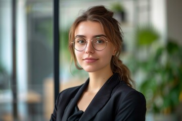Fototapeta premium Happy middle-aged business woman manager in the office Smiling woman in the bank. Beautiful simple AI generated image in 4K, unique.