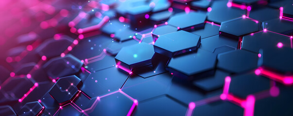Abstract hexagonal network pattern with neon lights