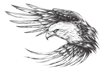 Detailed black and white drawing of an eagle. Suitable for educational materials