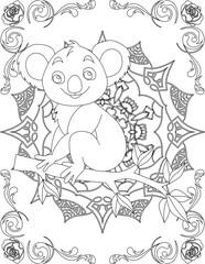 Koala on Mandala Coloring Page. Printable Coloring Worksheet for Adults and Kids. Educational Resources for School and Preschool. Mandala Coloring for Adults