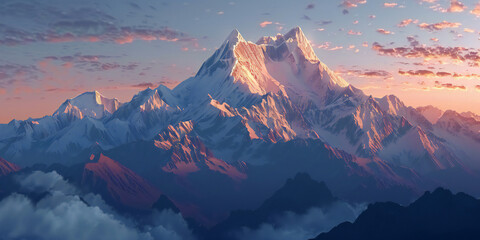 sunrise in the mountains,  Illuminate the majesty of snow-capped mountains at dawn. - Powered by Adobe