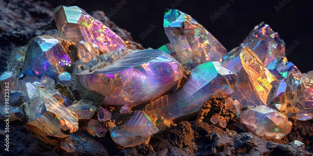 Aufkleber cluster of crystals on top of a rock, suitable for science or geology concepts