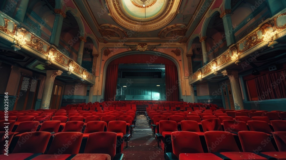 Aufkleber An empty theater with red seats, suitable for various concepts and projects