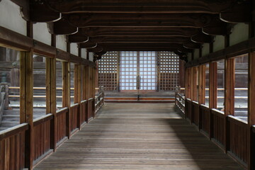 Roofed corridor in Seiryo-ji Temple, Kyoto, Japan