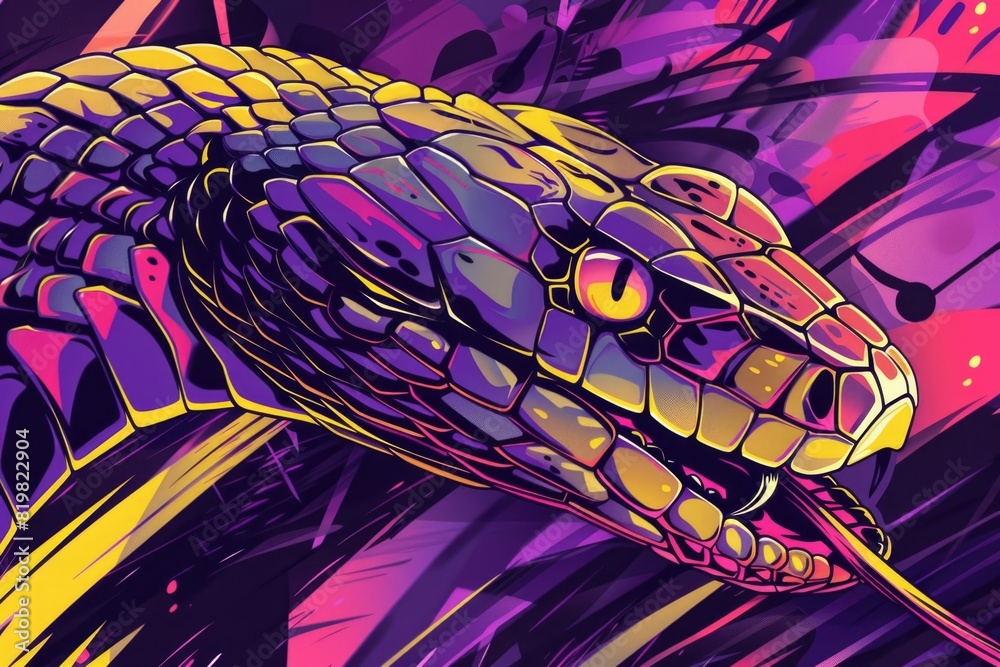 Poster a snake with its mouth open and its tongue out. suitable for educational materials