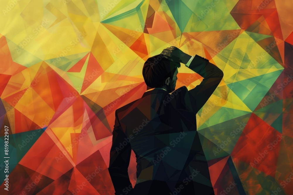 Poster A man standing in front of a vibrant, colorful background. Suitable for various design projects