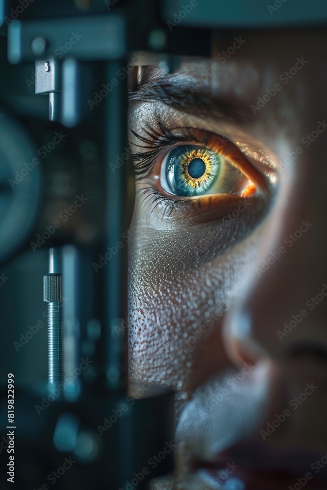 Leinwandbilder close up of a person's eye with a clock in the background. suitable for time management concepts