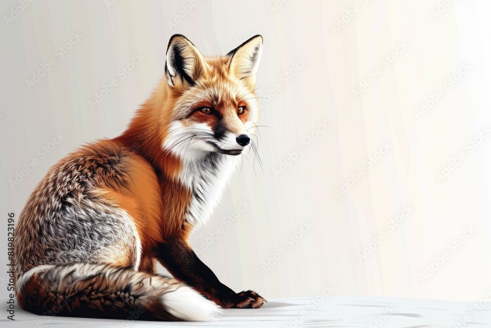 Poster a red fox sitting on a table, suitable for various projects
