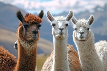 Obraz premium A group of llamas standing together. Suitable for animal-related designs