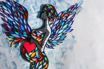 A beautiful painting of a woman with wings and a heart, perfect for artistic projects