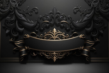 Black banner with luxurious ornaments and empty place for your text and logo, Generative AI