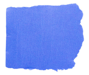 Isolated cut out torn piece of blank blue paper note cardboard with texture and copy space for...