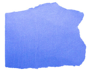 Obraz premium Isolated cut out torn piece of blank blue paper note cardboard with texture and copy space for text, transparent png background design element 