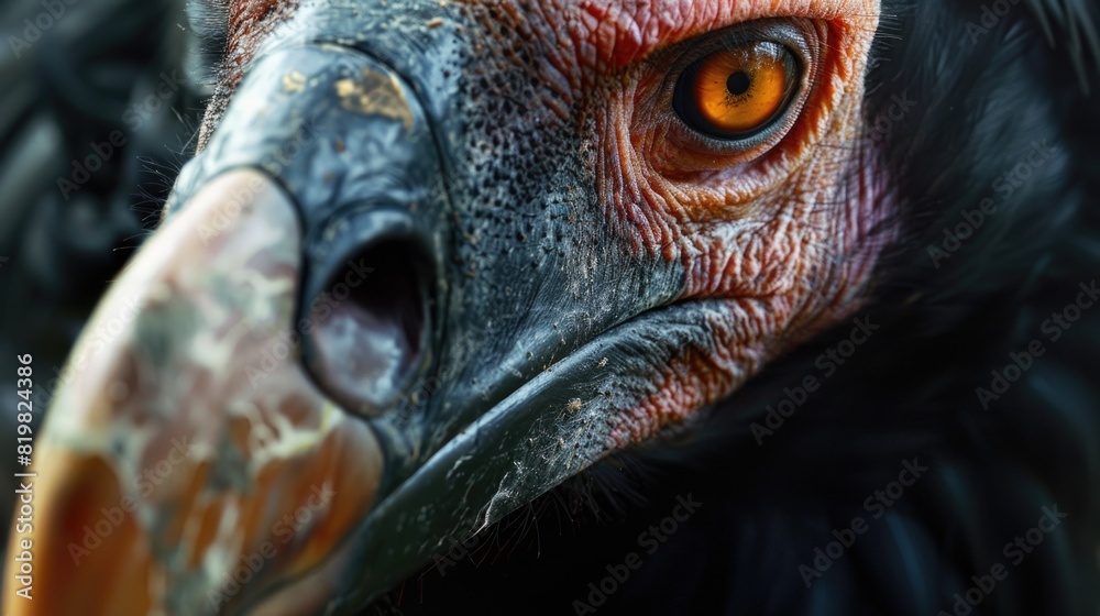 Aufkleber close up of a bird's face with a red beak, suitable for nature and wildlife concepts