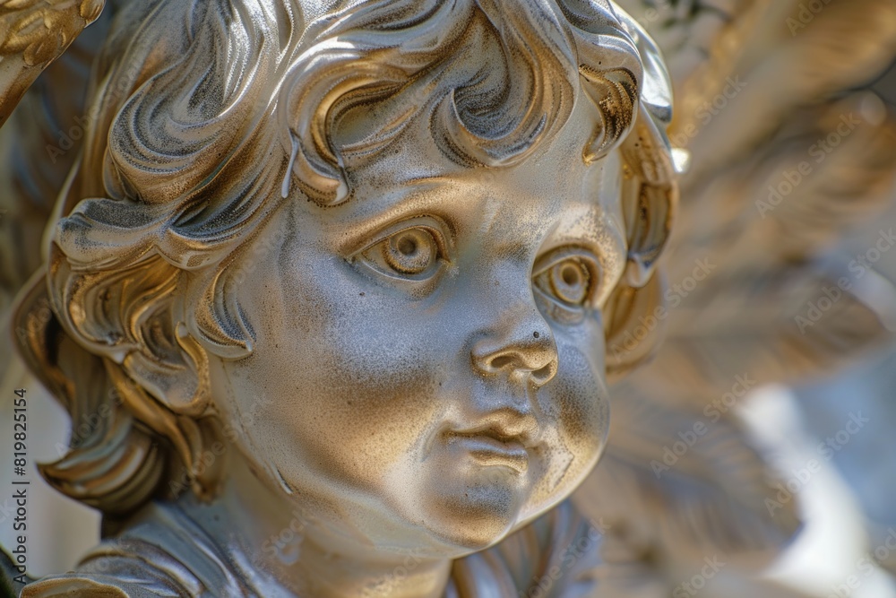 Poster detailed shot of a child statue, suitable for various concepts