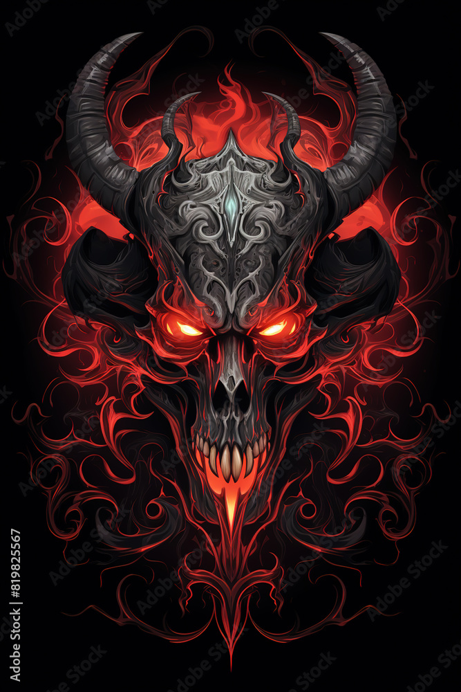Wall mural The skull of a red demon with horns  - Wall murals