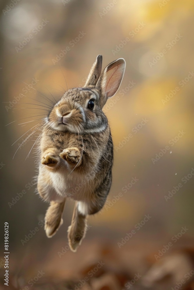 Poster A rabbit jumping up into the air. Suitable for various creative projects