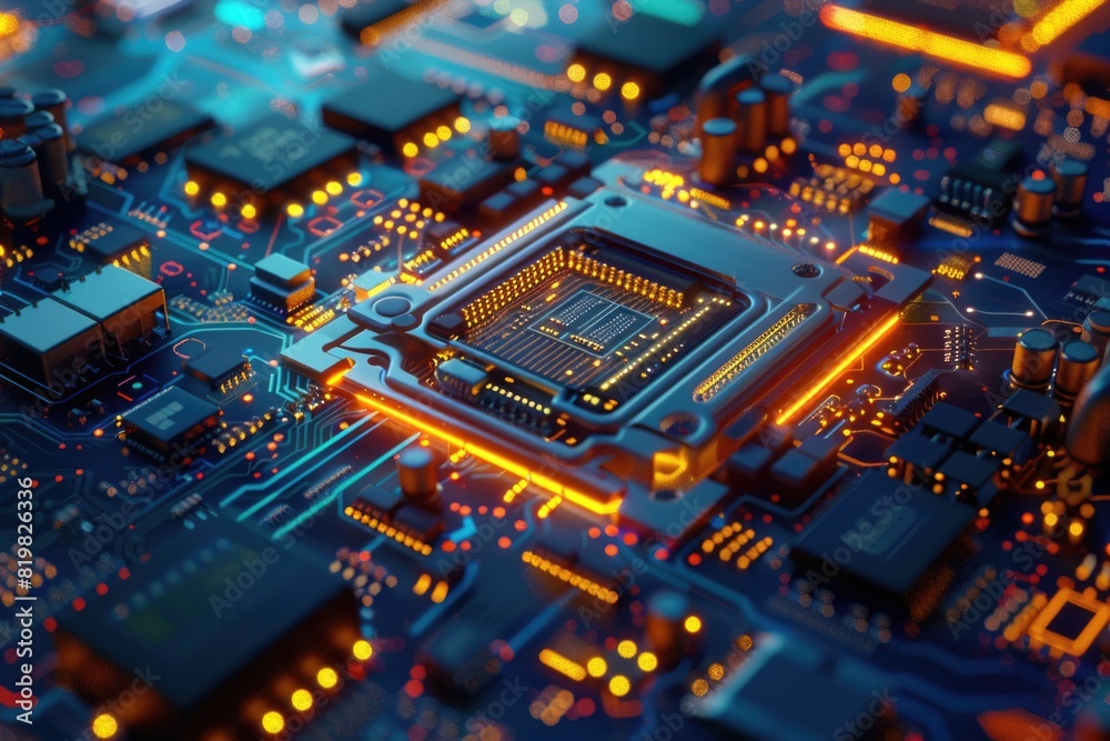 Poster Detailed view of a computer motherboard, suitable for technology concepts