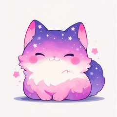 Astro cat kawaii illustration for stickers, logos and emotes, cloudy galaxy texture adorable cute design stationery set