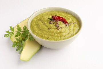 Green mango chutney, also known as raw mango chutney, is an Indian chutney prepared from unripe mangoes