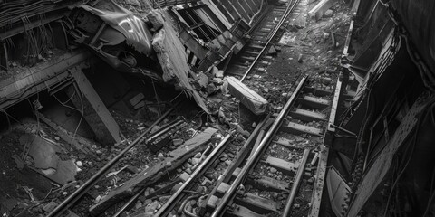 Fototapeta premium A monochromatic image of a train track, suitable for various projects