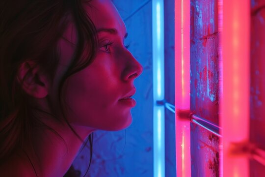 Dark abstract background with UV neon glow, blurred light lines, waves. Blue-pink neon light. Beautiful simple AI generated image in 4K, unique.