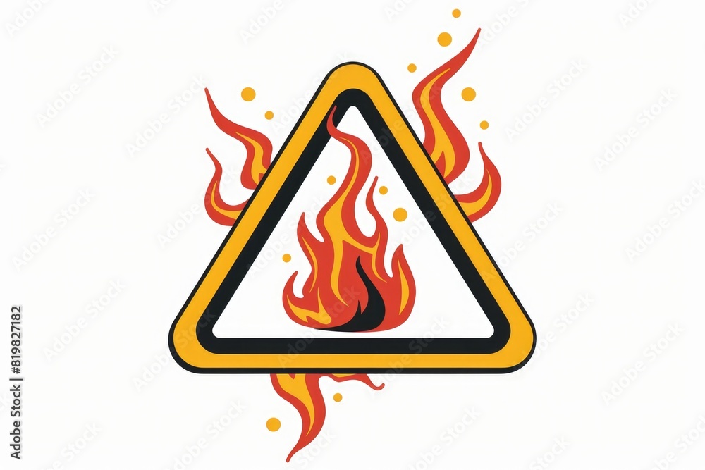 Poster a warning sign with flames coming out of it. suitable for cautionary messages