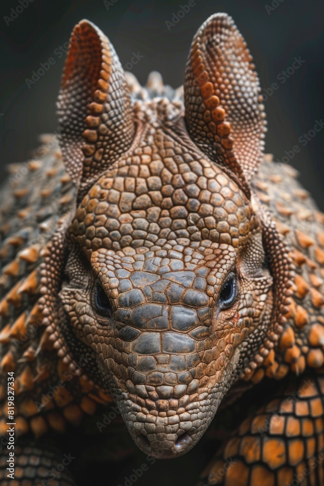 Poster close up of a lizard's face on black background. suitable for science or wildlife themes
