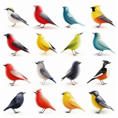 Bird icon isolated, glossy plastic 3d color birds illustration, realistic style animal, popular bird