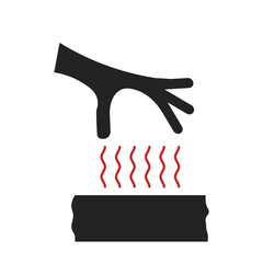 Isolated pictogram sign of hand touch hot surface, for safety sign do not touch heat objects