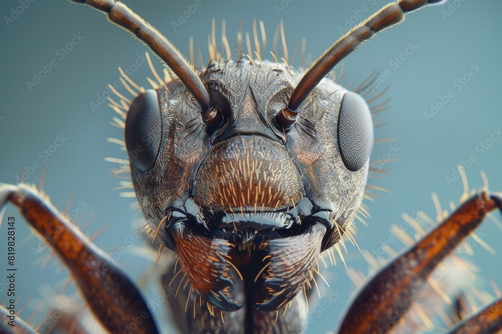 Poster detailed close up view of a bug's face, suitable for science or nature publications