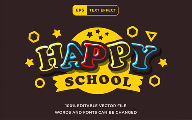 Editable Text effect Happy school Modern style 3D Cute