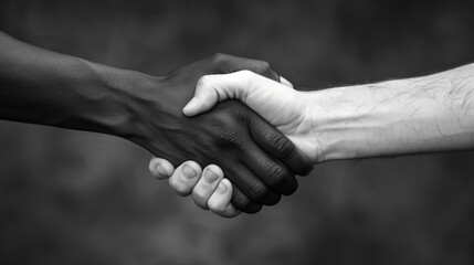 Handshake between a black and a white hand, anti-racism concept, created with generative AI technology