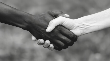 Handshake between a black and a white hand, anti-racism concept, created with generative AI technology