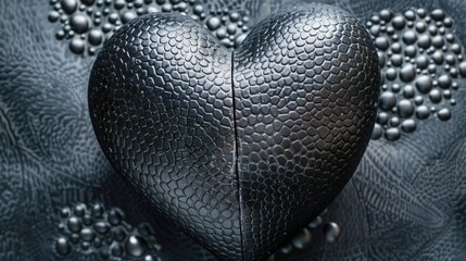 A heart-shaped object on a textured leather surface. Suitable for various romantic concepts