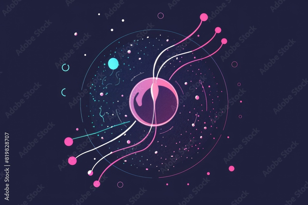 Poster abstract design featuring pink and blue circles and dots. suitable for backgrounds and graphic proje