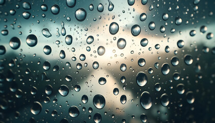 Close-Up of Raindrops on Window with Soft Blurred Background
