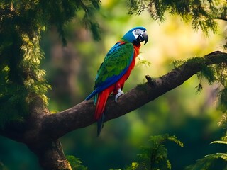 A beautiful parrot setting on a tree