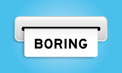 White coupon banner with word boring from machine on blue color background