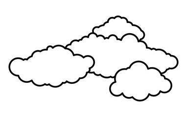 clouds drawn with contour lines. Collection of abstract flat cartoon fluffy cloud. 
Cloud on white background. Vector illustration, simple geometric drawing
