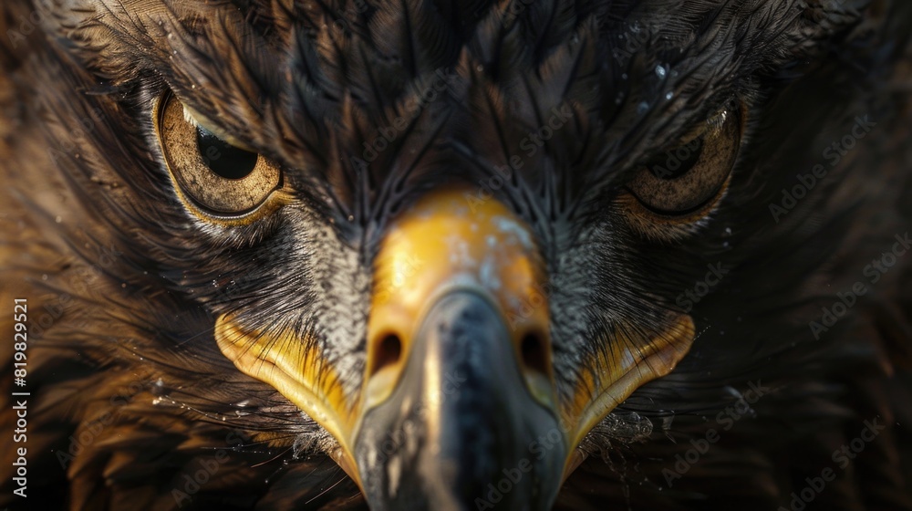 Poster a close-up view of a bird of prey. suitable for nature and wildlife themes