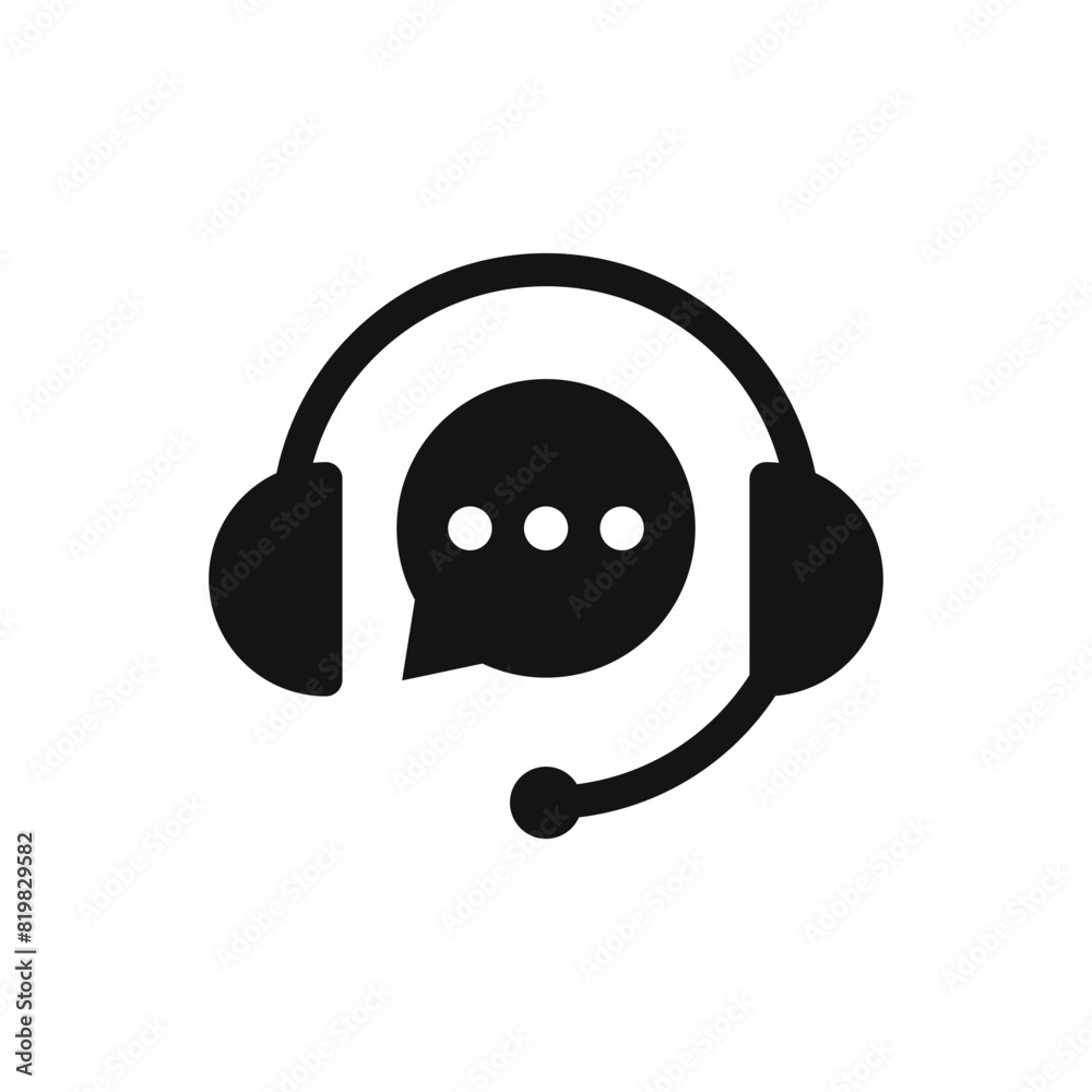 Poster support service icon. customer support black vector icon. call center symbol with chat speech bubble
