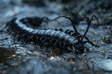 Obraz premium Detailed shot of a bug on the ground, suitable for nature and science themes