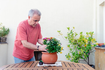 Senior man gardening on a sunny day