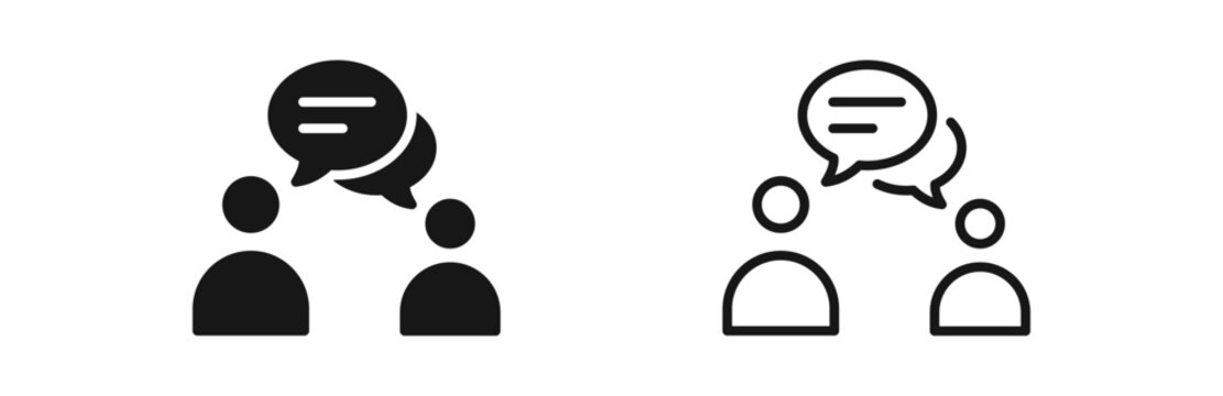 People talking icon set. Conversation and communication icons, chat or talk speech bubble icon