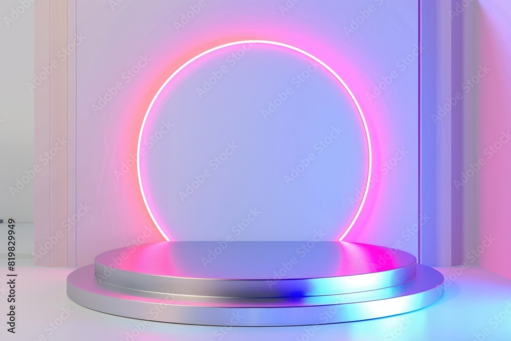 Poster A round object with a neon light in the middle, suitable for technology concepts