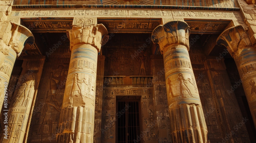 Poster A majestic building with grand columns and a welcoming door. Ideal for architectural and real estate concepts