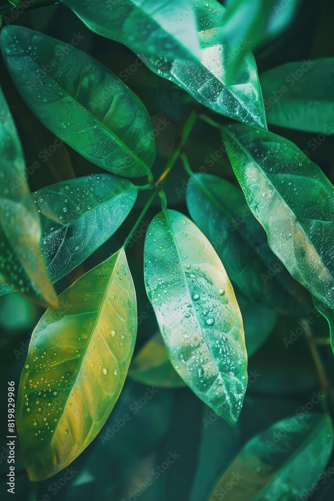 Poster close up of a plant with water droplets. suitable for nature and environment concepts